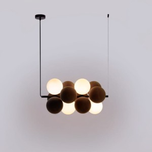 Lampa wisząca Szklana 4 kule Świetlne oraz 8 kul dźwiękochłonnych Brązowych 4xG9 65cm Abruzzo Vino