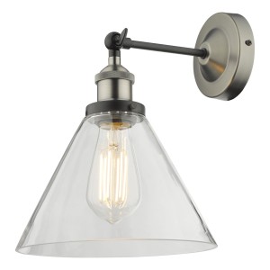Kinkiet Ray Single Wall Light Antique Nickel Clear Glass