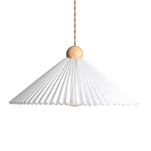 Lampa Wisząca z drewna i tkaniny Ø47cm Biała Abruzzo Avorio