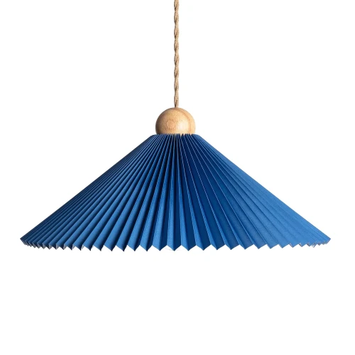 Lampa Wisząca z drewna i tkaniny Ø47cm Niebieska Abruzzo Avorio.webp