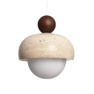 Lampa Wisząca okrągła z kamieniai drewna E27 Abruzzo Lorenzo