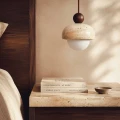 Lampa Wisząca okrągła z kamieniai drewna E27 Abruzzo Lorenzo 2.webp