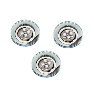 ZESTAW TRZECH OPRAW SS-23 CH/TR+WH GU10 50W+LED SMD 230V BIAŁY 2,1W CHROM OPR. STROP. STAŁA OKRĄGŁA SZKŁO TRANSPARENTNE