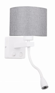 POLO KINKIET 1X40W E27 + 2W LED BIAŁY ABAŻ. OKRĄGŁY SZARY