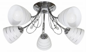 SIMPLI LAMPA WISZĄCA 5*40W E27  CHROM  Z KRYSZTAŁKIEM+KLOSZ Z PASKIEM