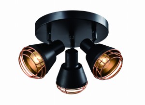 Neria lampa sufitowa plafon czarny 3x40w e14 klosz miedziany