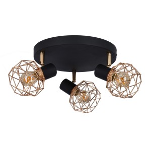 ACROBAT LAMPA SUFITOWA PLAFON 3X40W E14 CZARNY KLOSZ ZŁOTY
