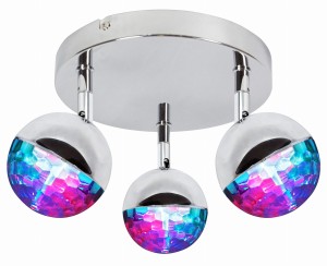 PARTY LAMPA SUFITOWA PLAFON 3X3W LED RGB GŁÓWKA OKRĄGŁA 1E Z PRZEGUBEM KD SYSTEM CHROM
