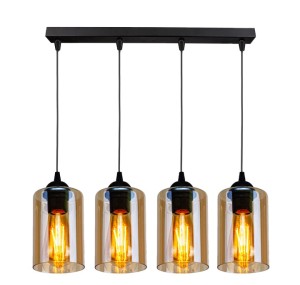 Bistro lampa wisząca czarny 4x40w e27 klosz brązowy