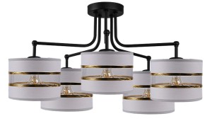 Andy lampa wisząca czarny 5x40w e27 abażur szary+złoty